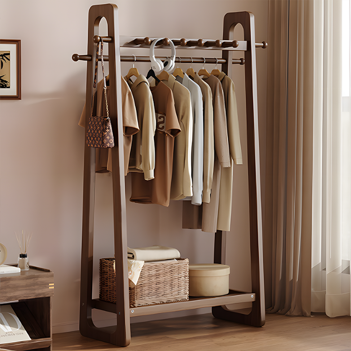 Rube Garment Rack Solid Rubber Wood Garment Rack with Shelf – Minimalist Japandi Clothin ...