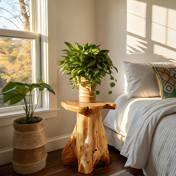 Handcrafted Natural Stump Side Table, Accent Stool & Plant Stand
