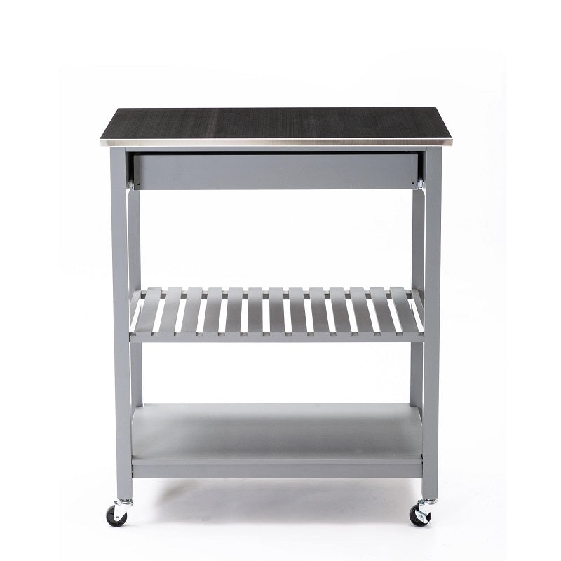 Gray Kitchen Cart with Stainless Steel Top  Mobile Kitchen Butcher Block Table Island With Drawer