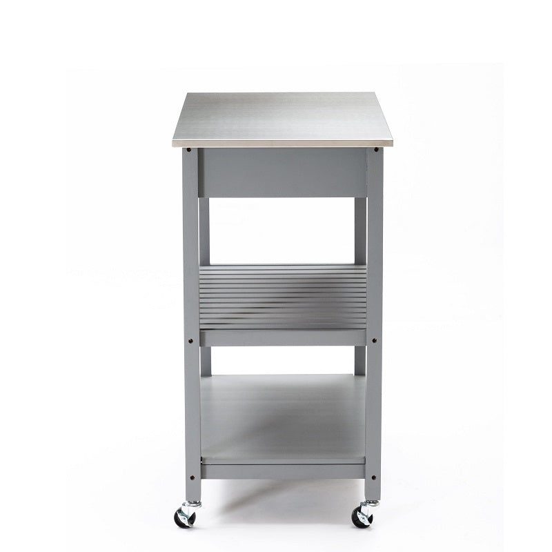 Gray Kitchen Cart with Stainless Steel Top  Mobile Kitchen Butcher Block Table Island With Drawer