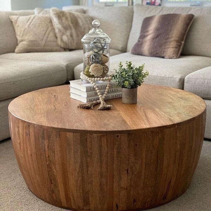 Round drum deals coffee table wood