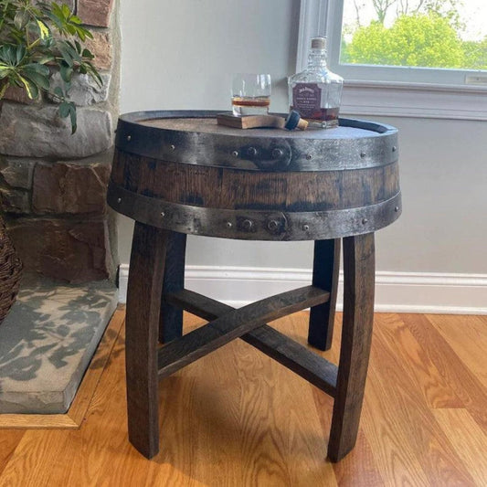 Handcrafted Oak Whiskey Barrel End Table - Woodartdeal