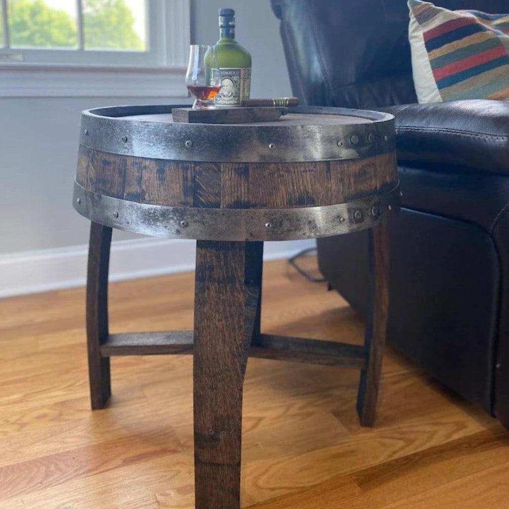 Handcrafted Oak Whiskey Barrel End Table - Woodartdeal