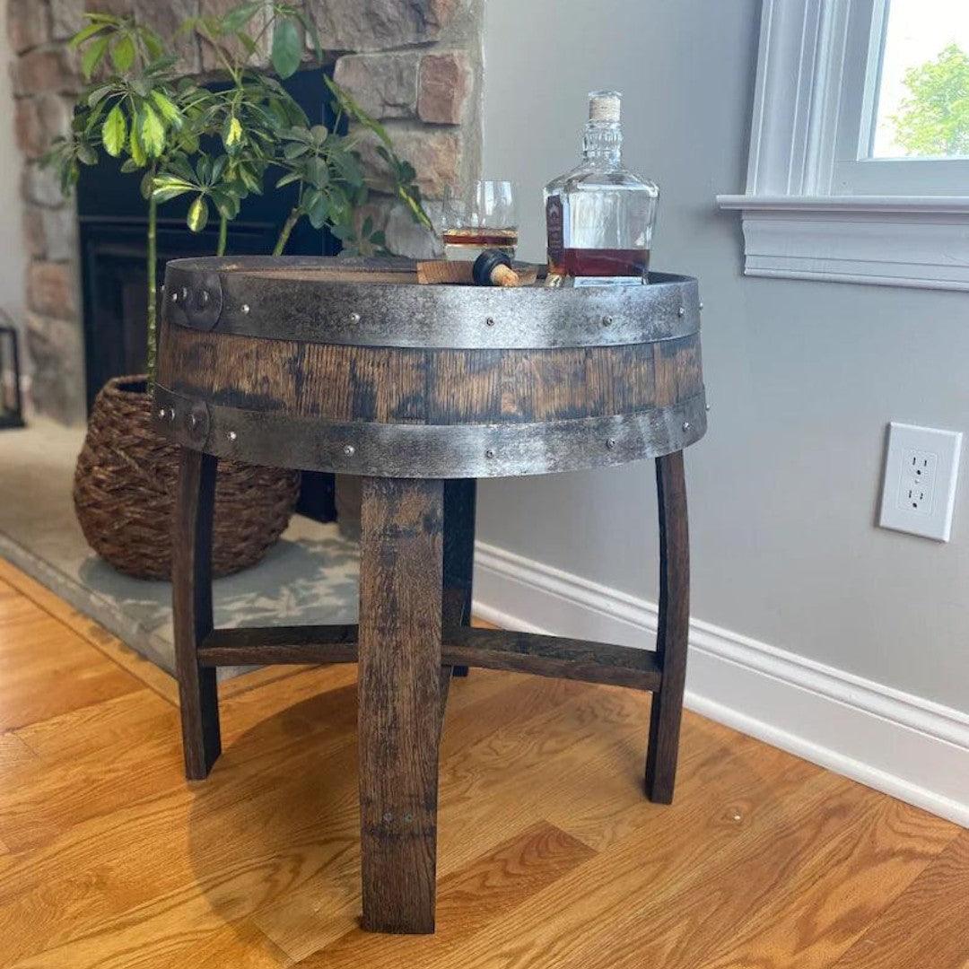 Handcrafted Oak Whiskey Barrel End Table - Woodartdeal