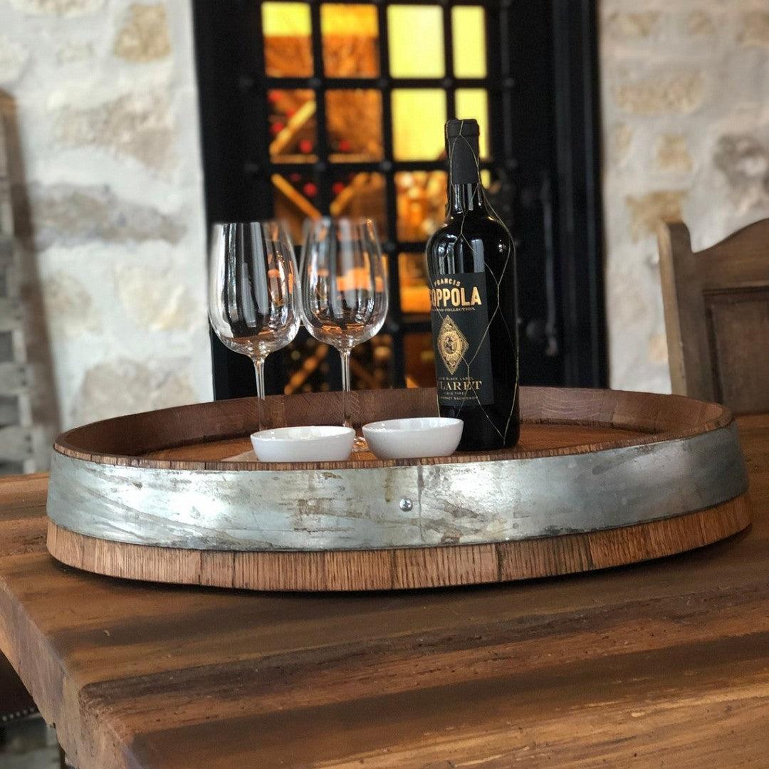 Handcrafted Oak Wine and Bourbon Barrel Lid Lazy Susan - Woodartdeal