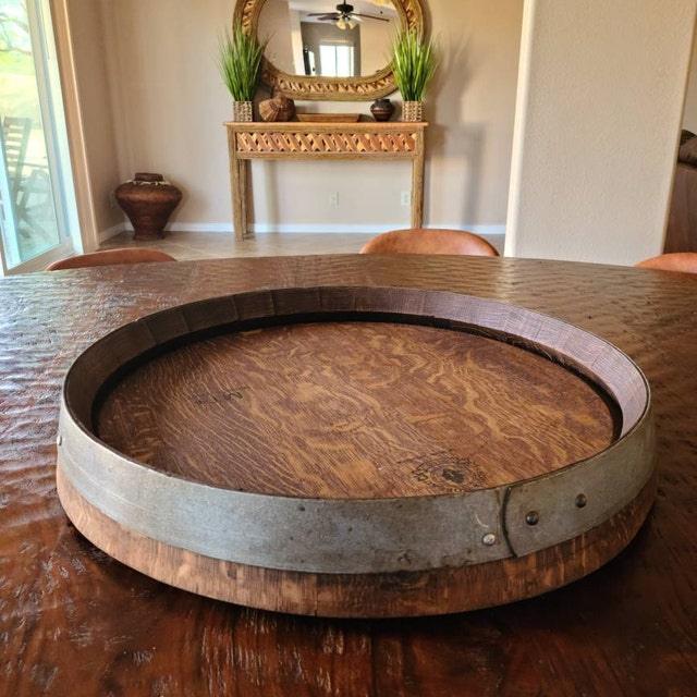 Handcrafted Oak Wine and Bourbon Barrel Lid Lazy Susan - Woodartdeal