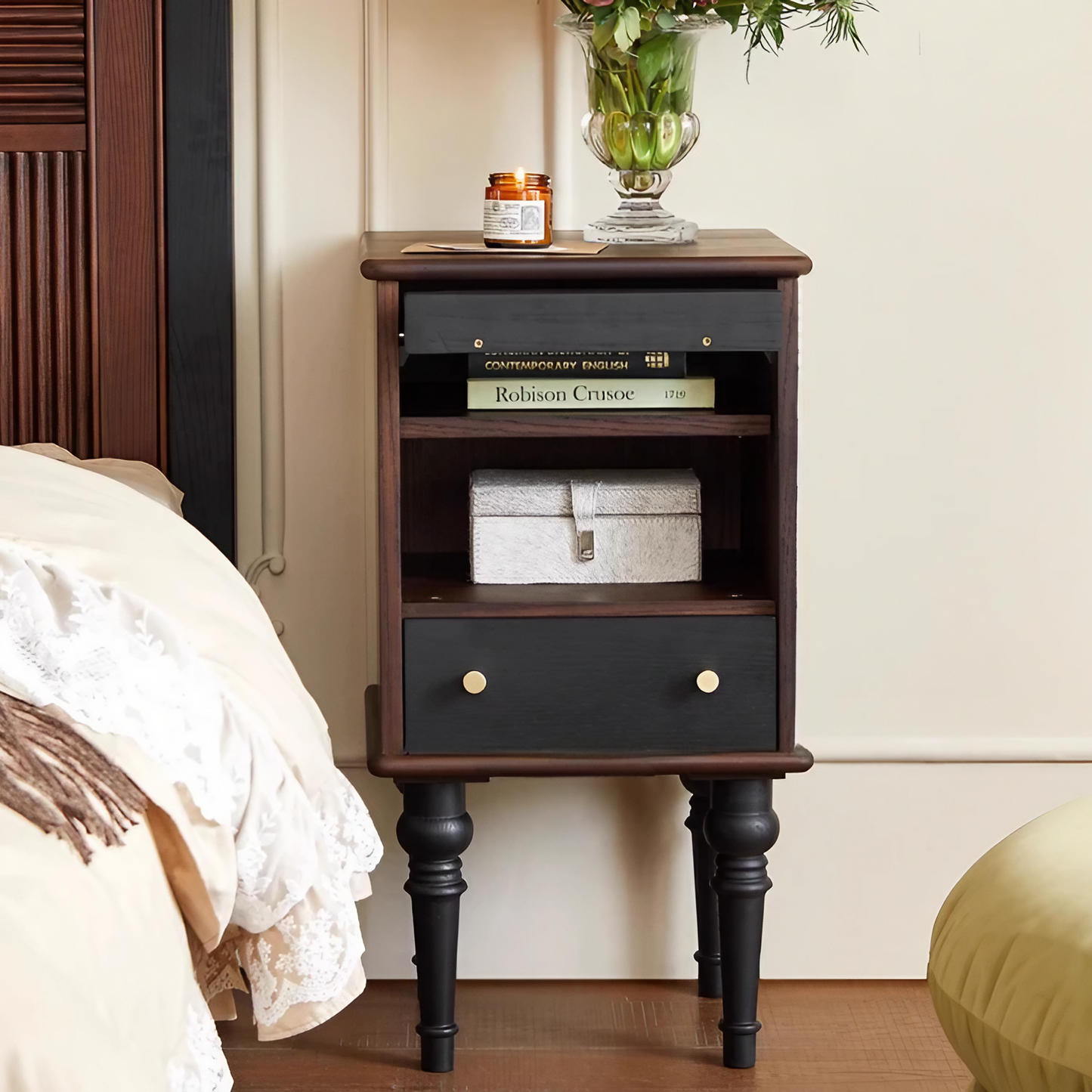 Solid Wood Nightstand Designer Creative Drawer Cabinet Storage Cabinet Upward-Flipping Cabinet