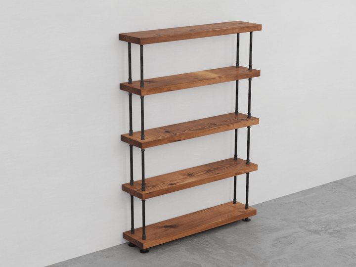 Industrial pipe and wood bookcase, Rustic wood and steel bookshelf - Woodartdeal