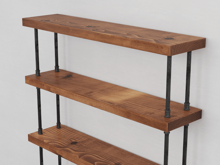 Industrial pipe and wood bookcase, Rustic wood and steel bookshelf - Woodartdeal