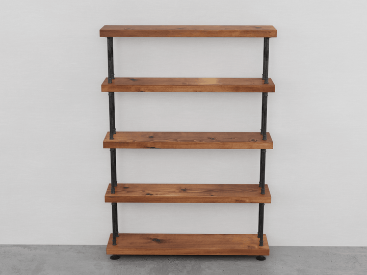 Industrial pipe and wood bookcase, Rustic wood and steel bookshelf - Woodartdeal