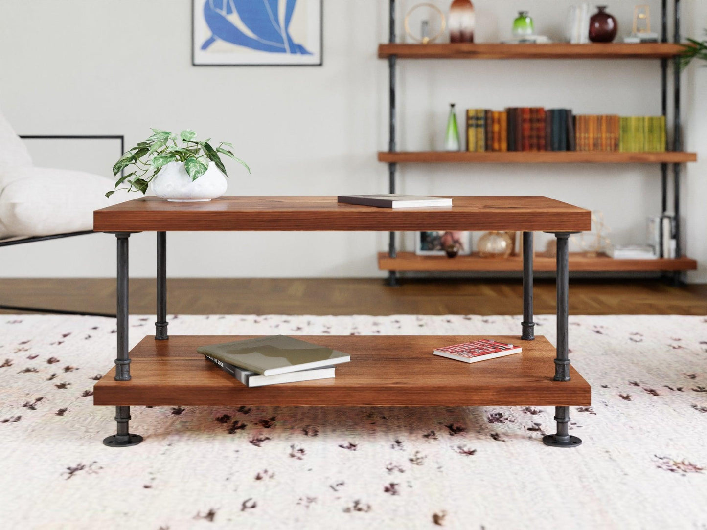 Industrial Pipe and Wood Coffee Table - Woodartdeal