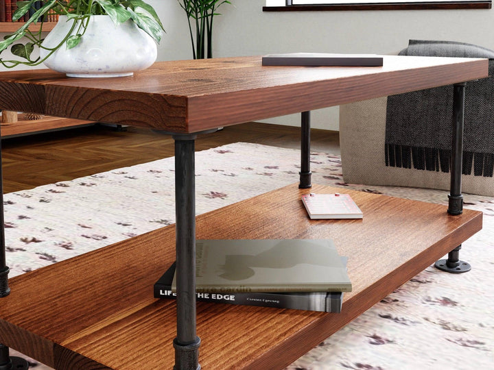 Industrial Pipe and Wood Coffee Table - Woodartdeal