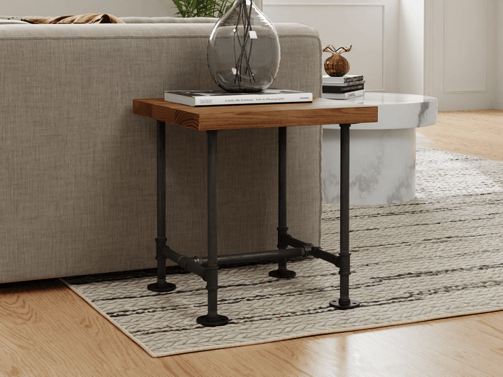 Industrial pipe and wood side table - Woodartdeal