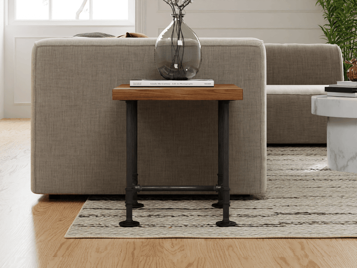 Industrial pipe and wood side table - Woodartdeal