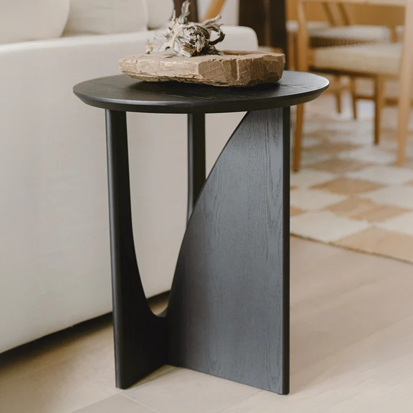 Round Wood Side Table Designer Corner Table - Walnut/Oak/Black