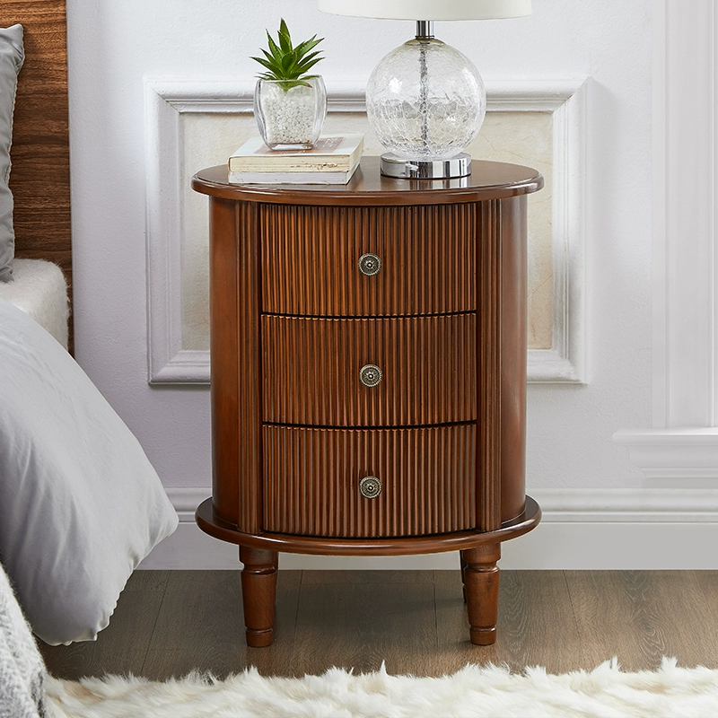 Oak Solid Wood Oval Storage Cabinet with 3 Drawer