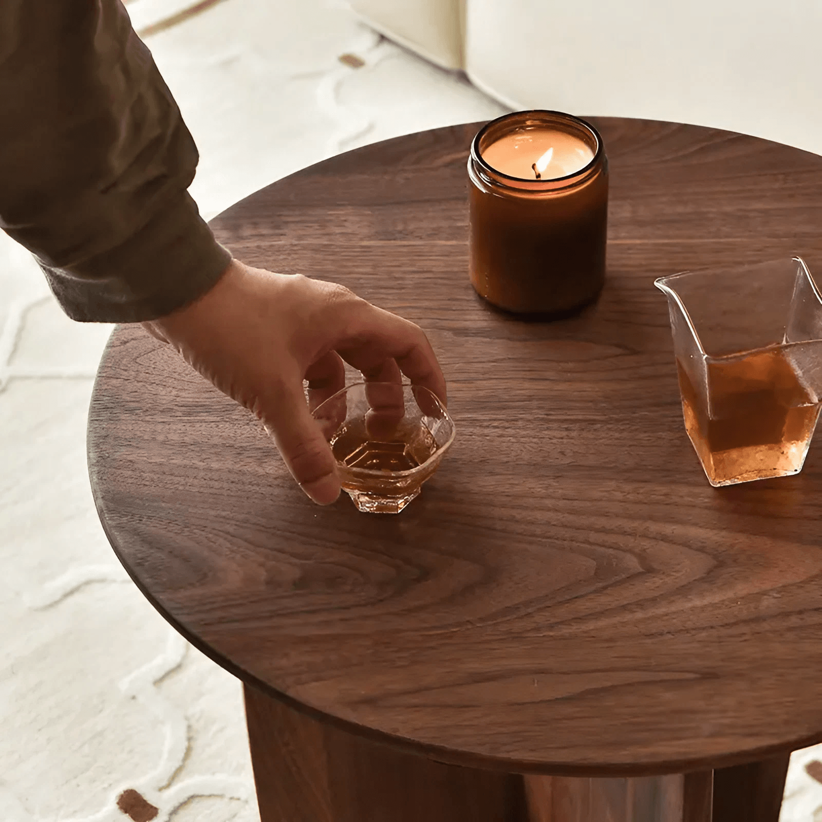 Light Luxury Designer Corner Table Round Wood Side Table - Walnut/Oak ...
