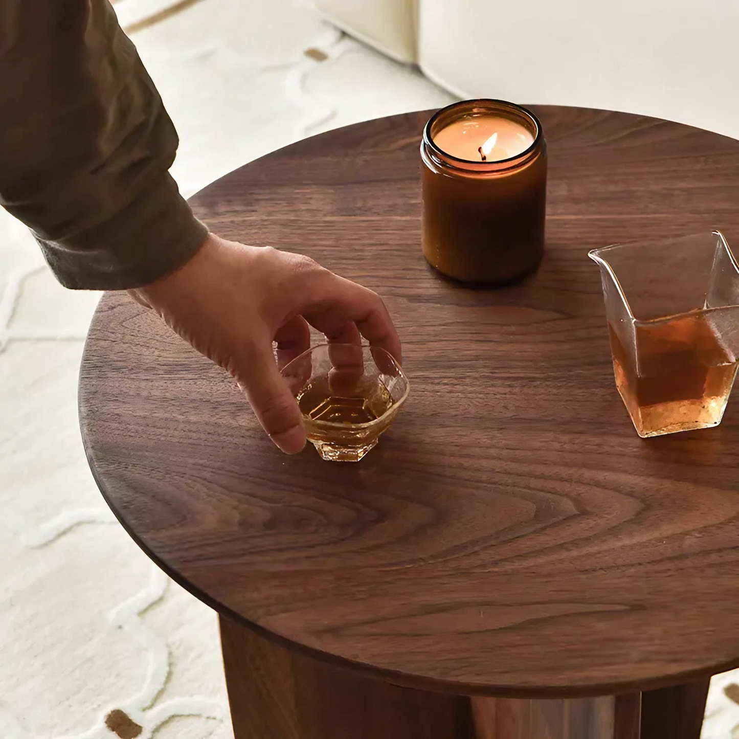 Round Wood Side Table Designer Corner Table - Walnut/Oak/Black