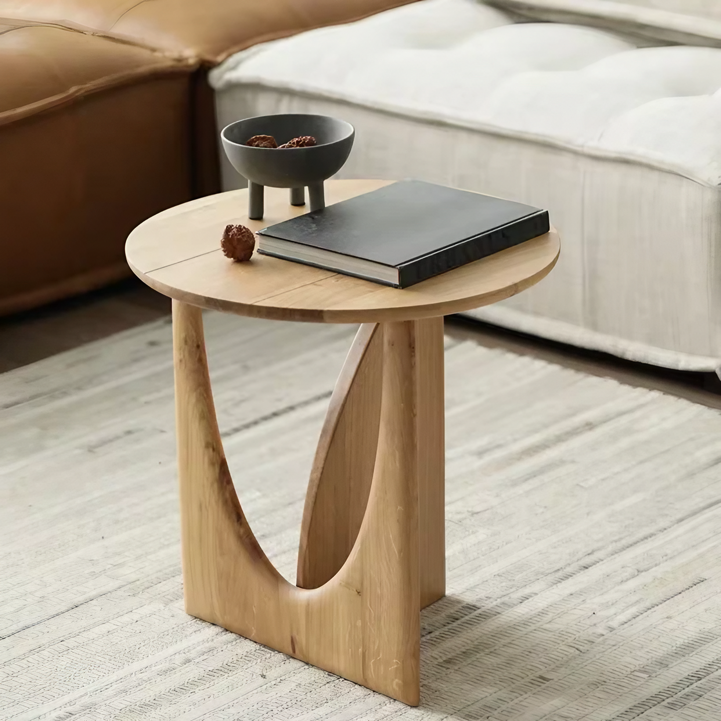 Round Wood Side Table Designer Corner Table - Walnut/Oak/Black