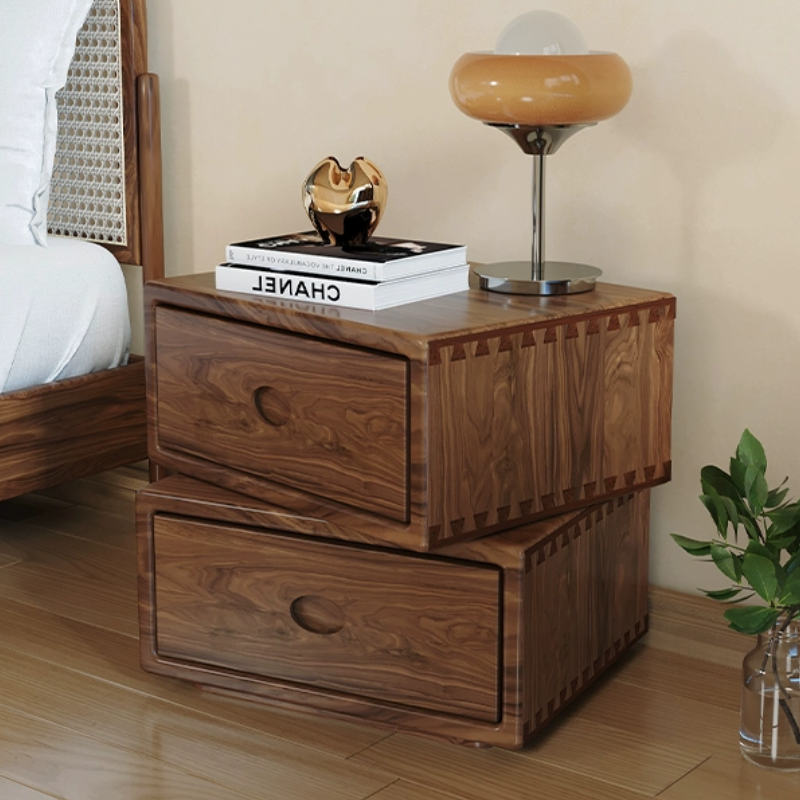 Rotatable Double Layer Solid Wood Nightstand