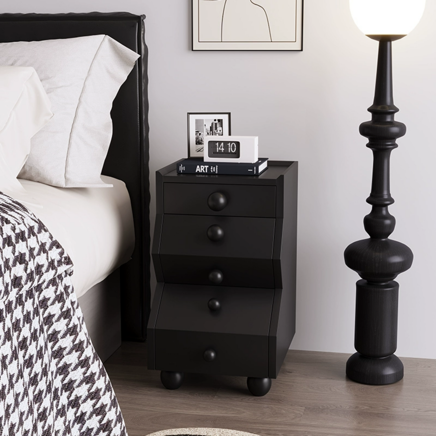 Solid Wood Irregular Chest of Drawers Creative Storage Bedside Cabinet with 3 Drawers