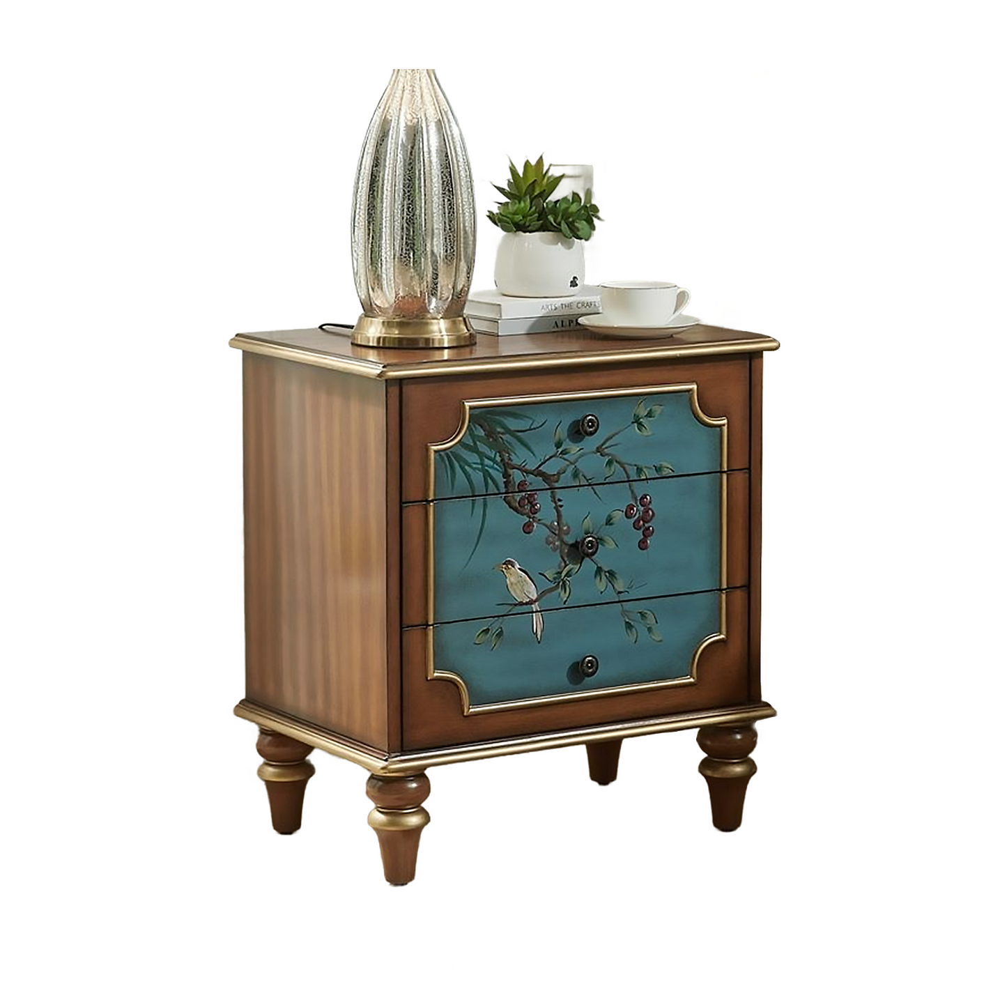 Country Hand-Painted Solid Wood Bedside Table