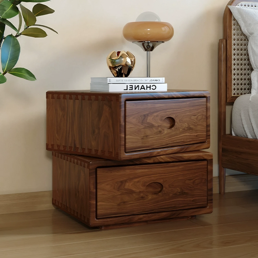 Rotatable Double Layer Solid Wood Nightstand