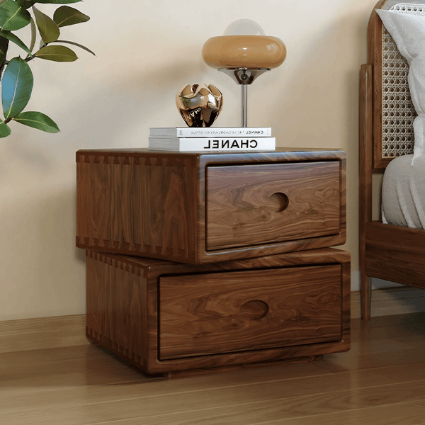 Rotatable Double Layer Solid Wood Nightstand