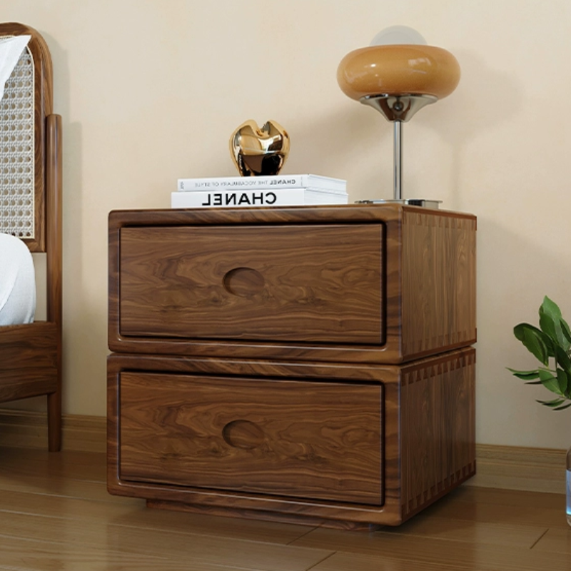 Rotatable Double Layer Solid Wood Nightstand