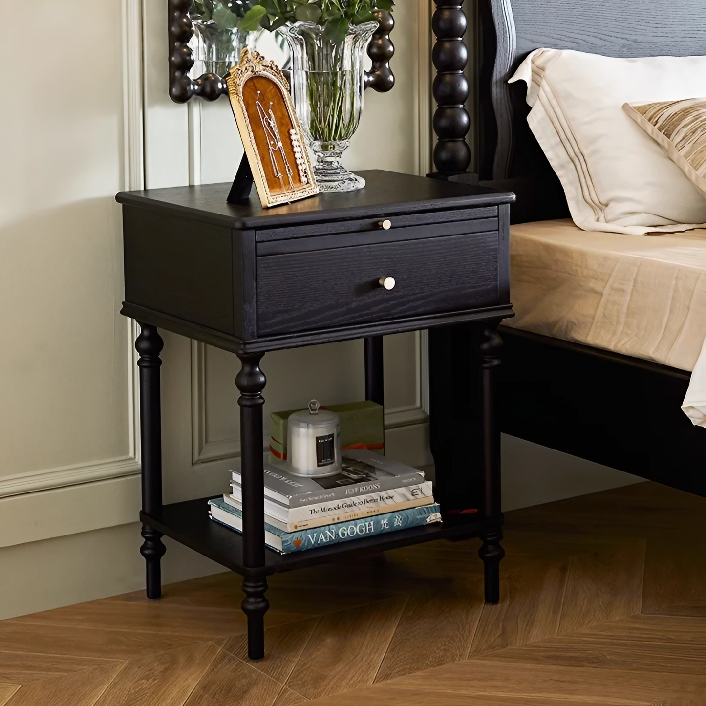 Solid Wood Bedside Table Storage Drawer Side Cabinet Pull-Out Nightstand