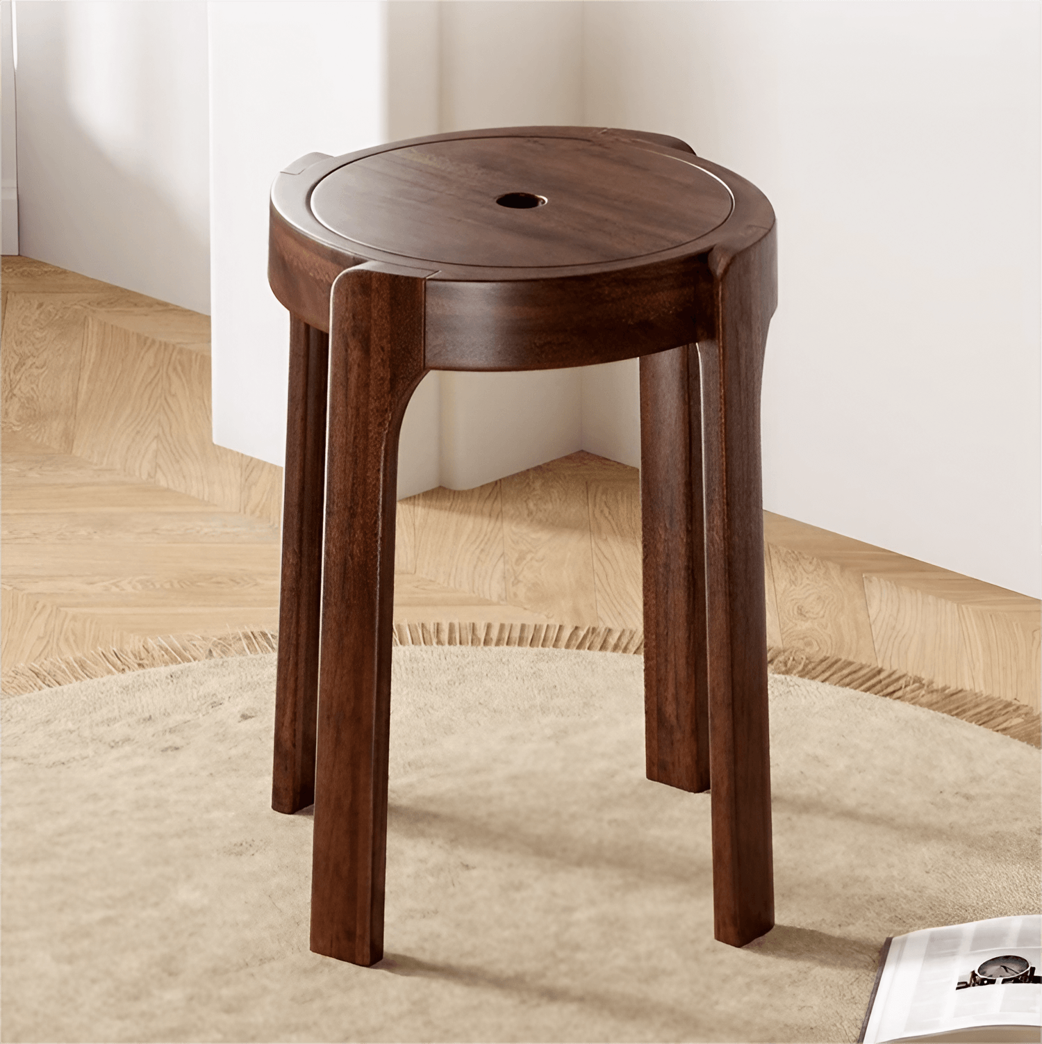 Set Of 2/4/6 Stacking Wooden Stools, Whirl Design Round Top Backless S ...