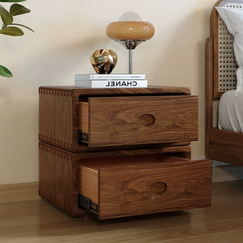 Rotatable Double Layer Solid Wood Nightstand