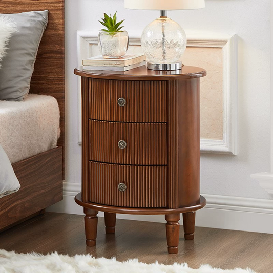 Oak Solid Wood Oval Storage Cabinet with 3 Drawer