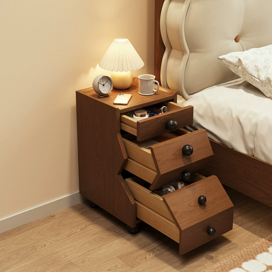 Solid Wood Irregular Chest of Drawers Creative Storage Bedside Cabinet with 3 Drawers