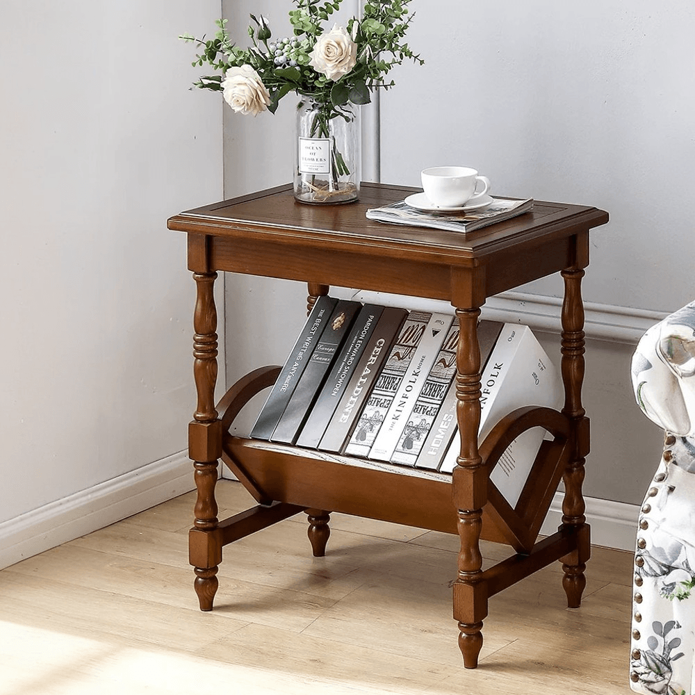 Oak Newspaper Rack, V-Shaped Bookshelf, Living Room Telephone Table