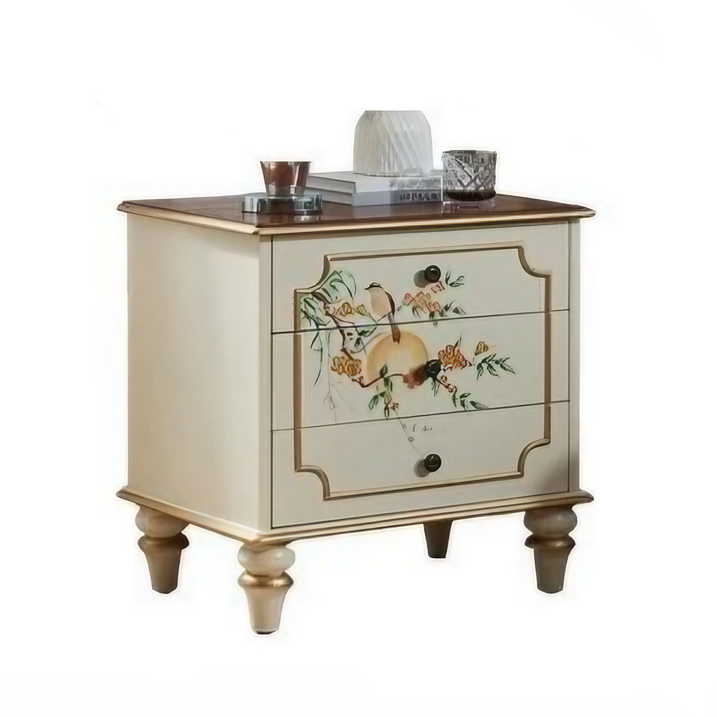 Country Hand-Painted Solid Wood Bedside Table