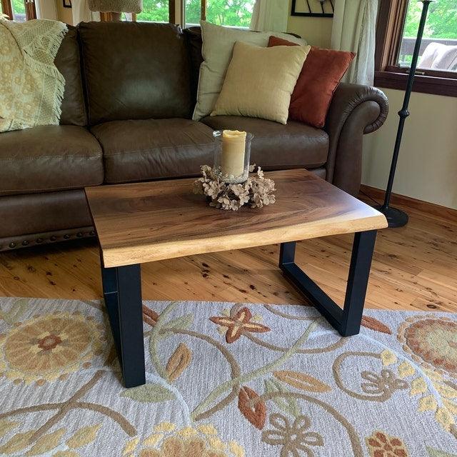 Live Edge Coffee Table, Live Edge Farmhouse Rustic Hand Made Custom, U Shape Metal Legs - Woodartdeal