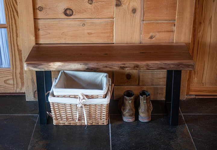 Live Edge Entryway Bench, Bedroom Bench, Industrial Style Steel Legs, Black Walnut - Woodartdeal