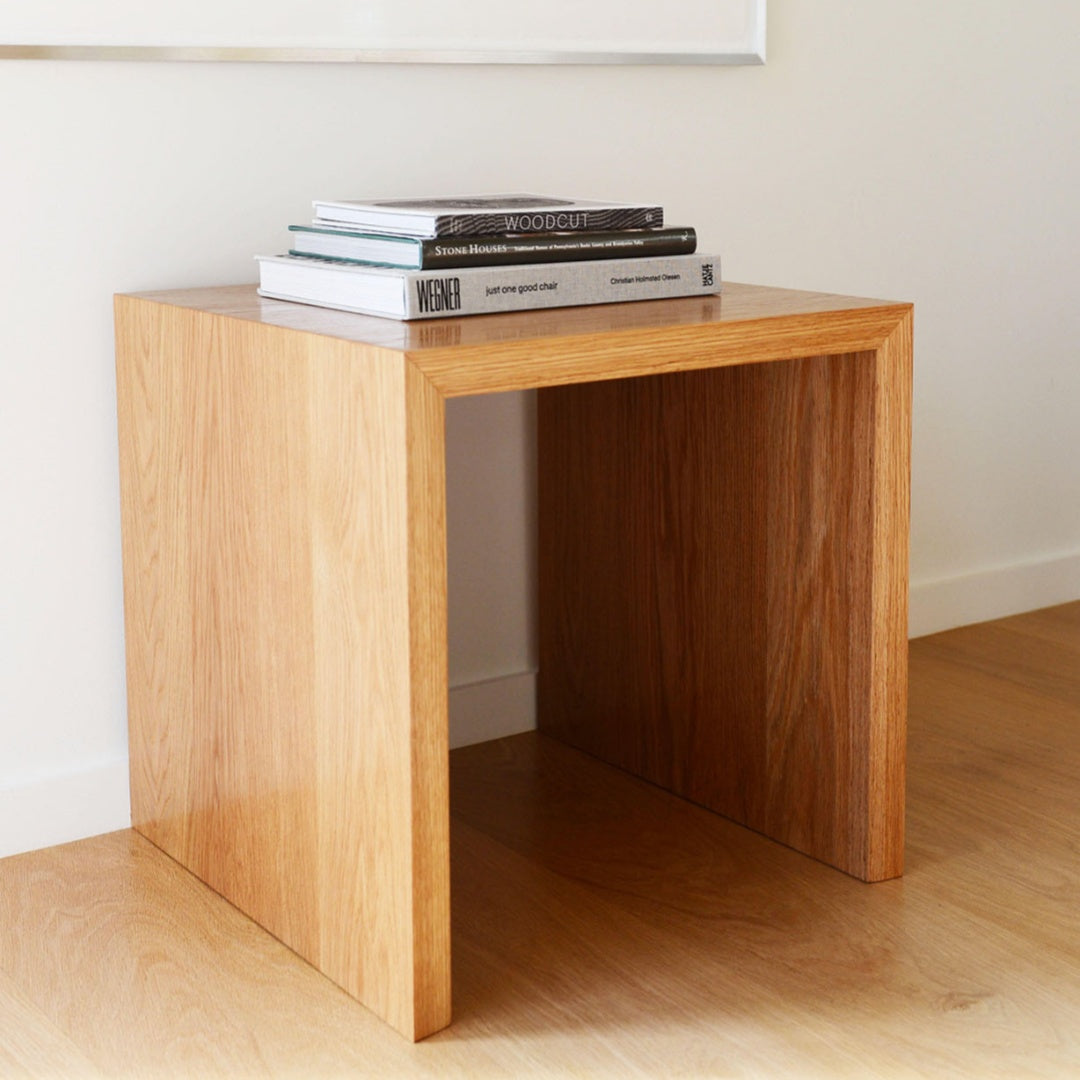 Modern Waterfall End Table or Side Table, Handmade Wooden Side Table, White Oak