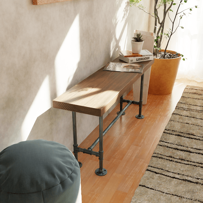 Modern industrial pipe and wood bench, Industrial chic bench - Woodartdeal