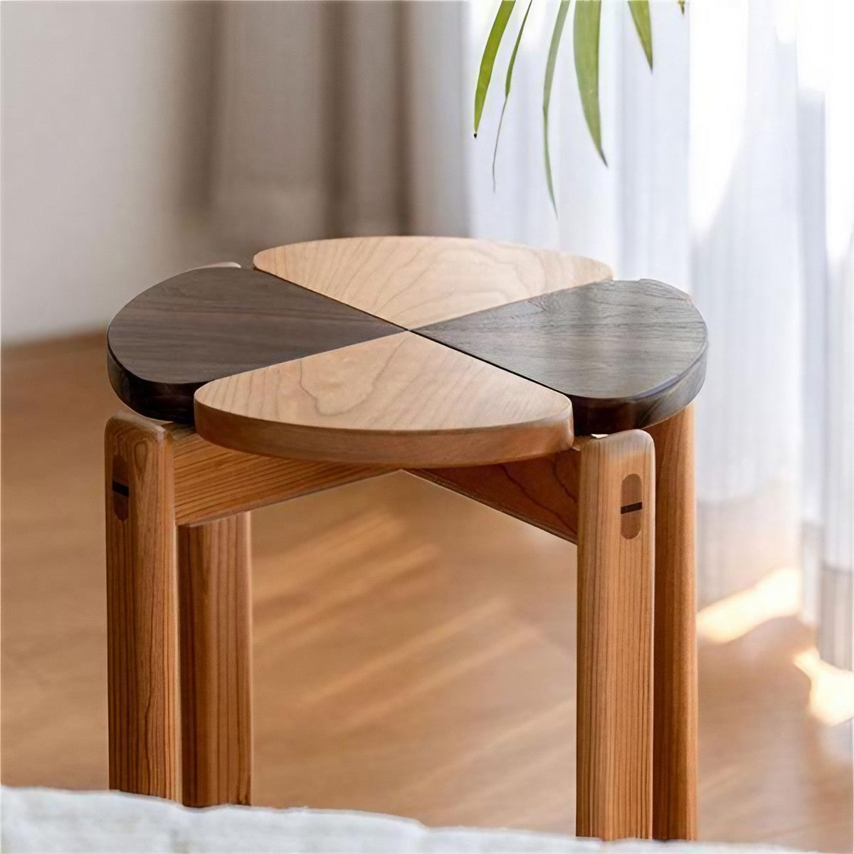 Cherry Wood And Black Walnut Wood Stackable Stool Four-Leaf Clover Dining Chair Side Table