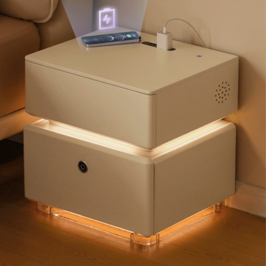 Solid Wood Smart Nightstand with Wireless Charging and Fingerprint Lock