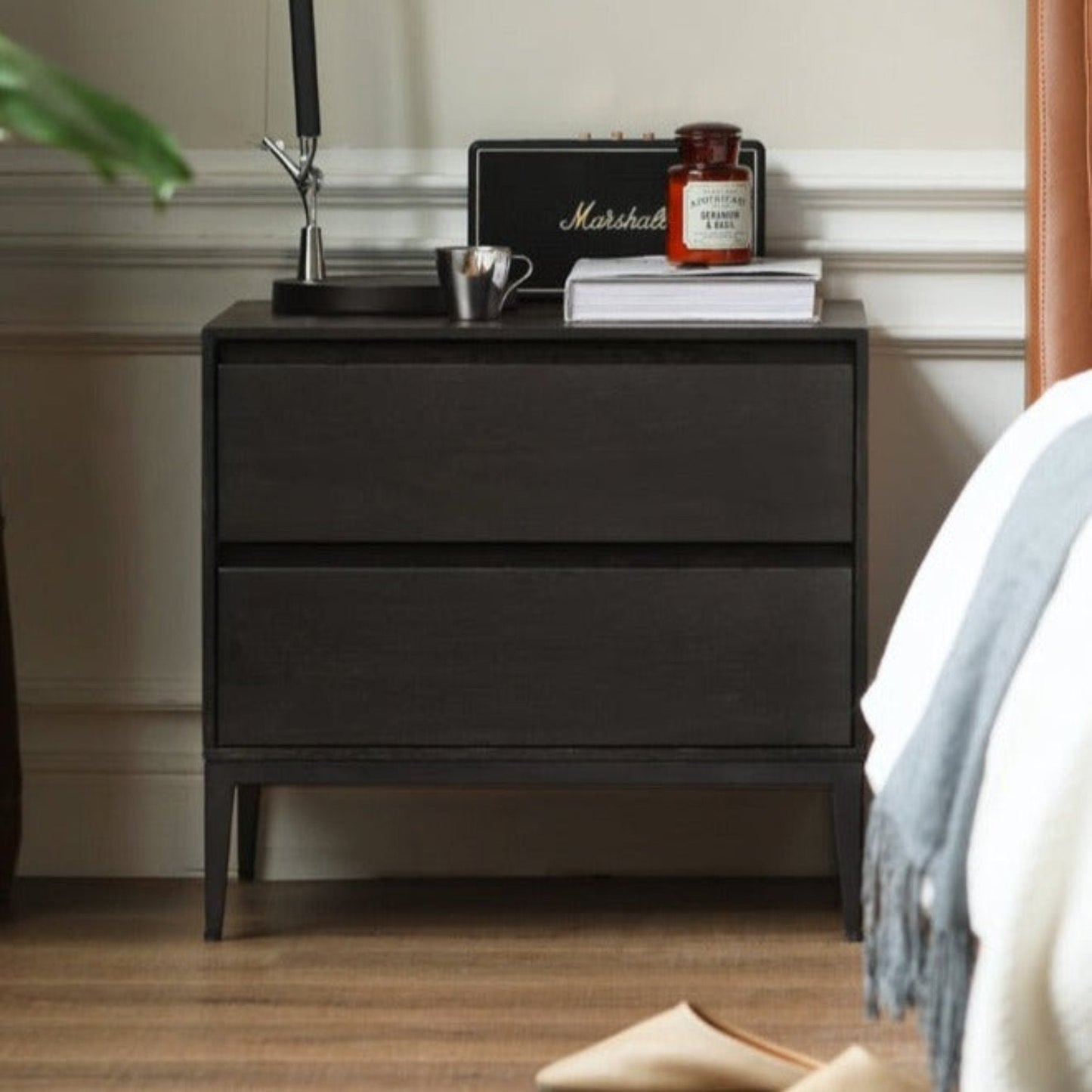 Oak Solid Wood Smoke Gray Nightstand