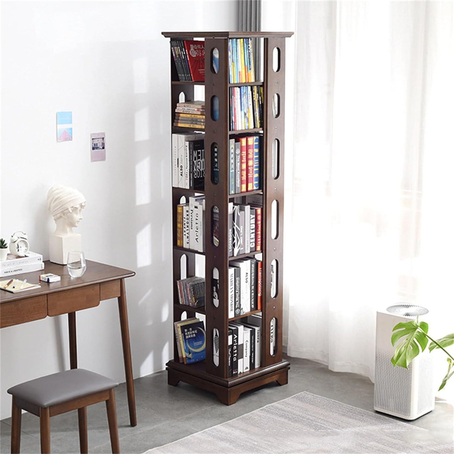 Rotating Bookshelf Solid Wood 360° Rotating Bookcase Floor-Standing Bookcase - Woodartdeal