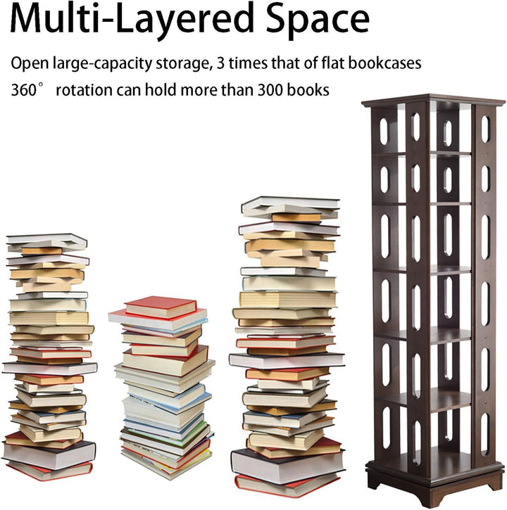 Rotating Bookshelf Solid Wood 360° Rotating Bookcase Floor-Standing Bookcase - Woodartdeal