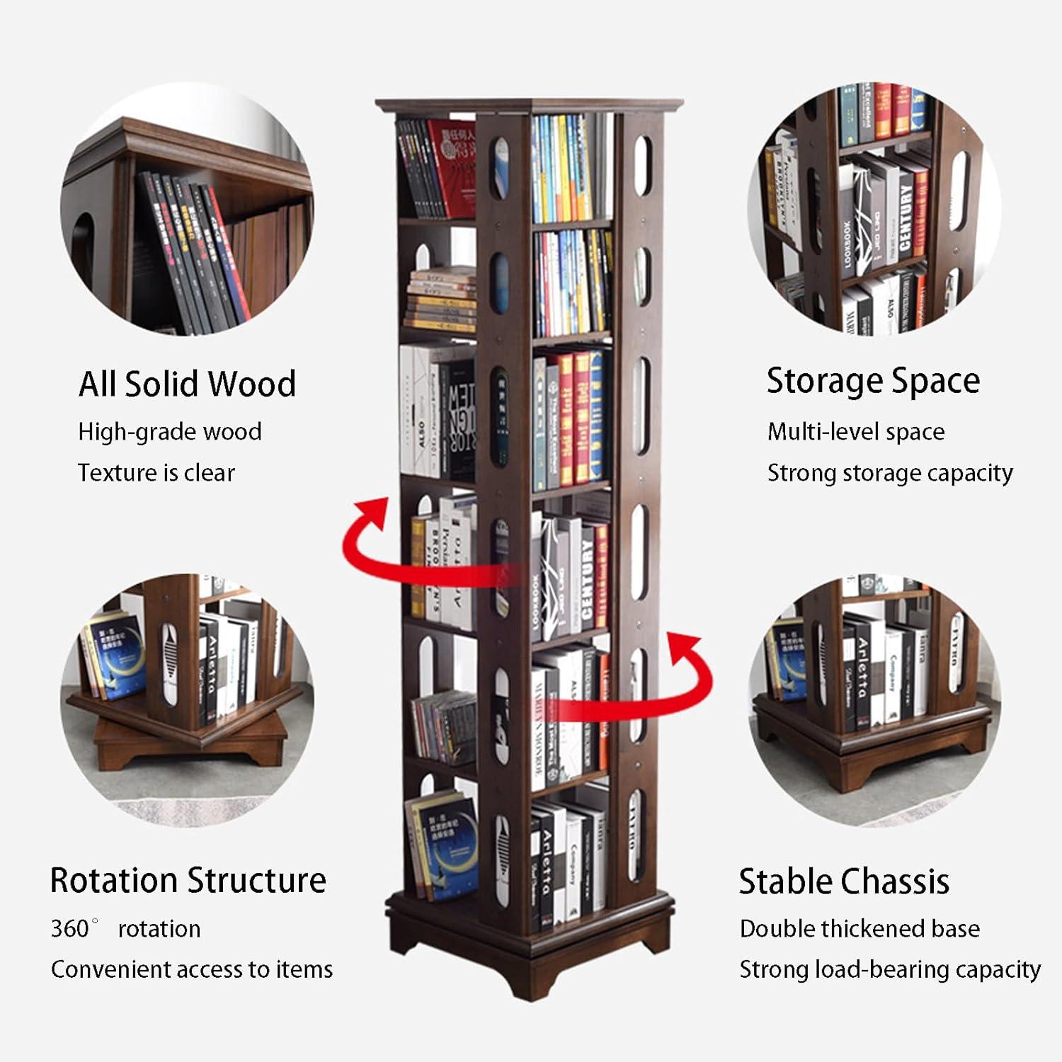 Woodartdeal Rotating Bookshelf Solid Wood 360° Rotating Bookcase Floor ...