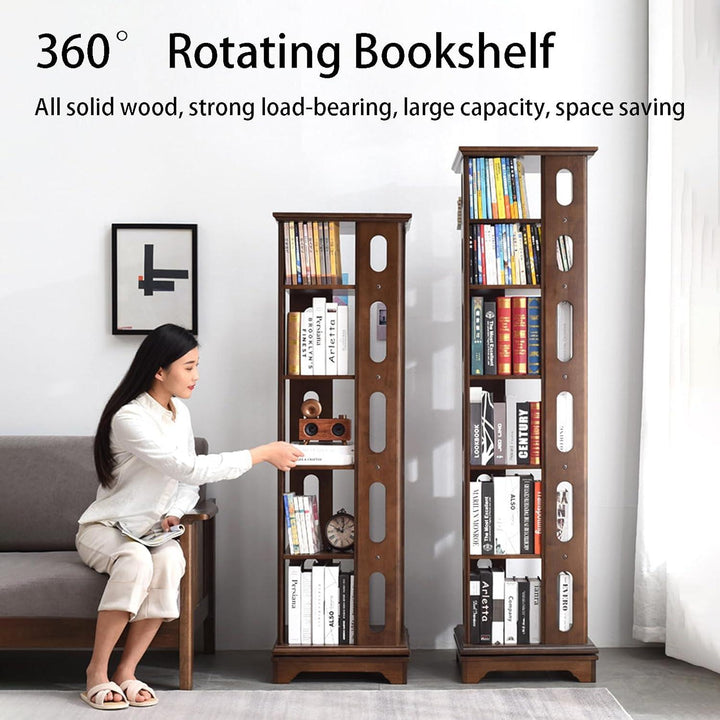 Rotating Bookshelf Solid Wood 360° Rotating Bookcase Floor-Standing Bookcase - Woodartdeal