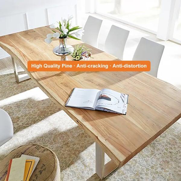 Rustic Live Edge Dining Table for 6 Person Wooden Tabletop Sled Base - Woodartdeal