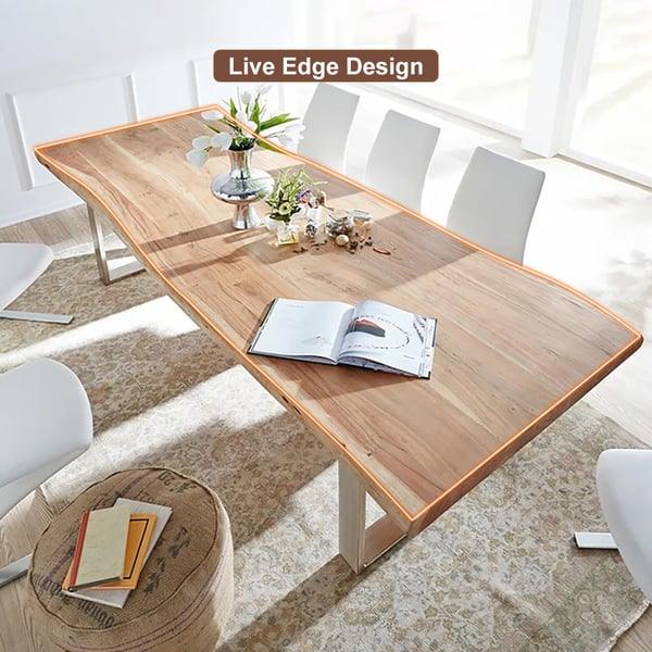 Rustic Live Edge Dining Table for 6 Person Wooden Tabletop Sled Base - Woodartdeal