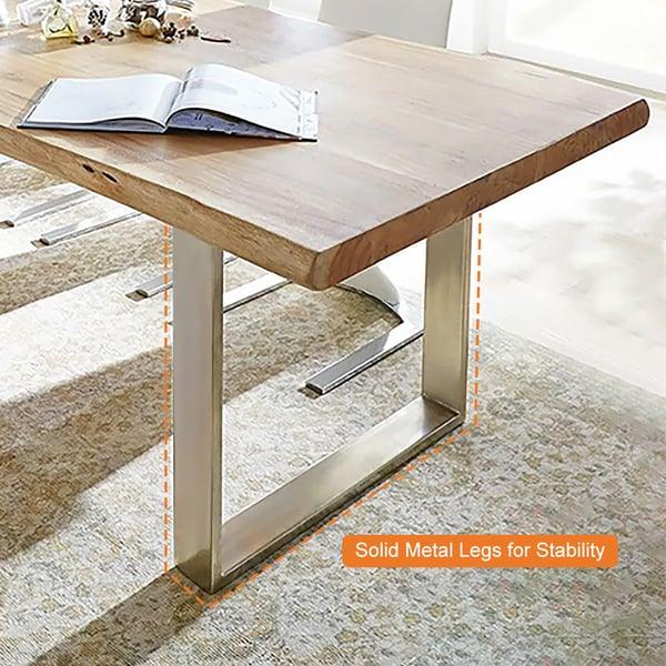 Rustic Live Edge Dining Table for 6 Person Wooden Tabletop Sled Base - Woodartdeal